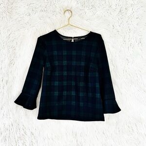Ann Taylor plaid bell sleeve blouse